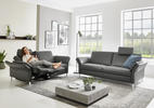DREISITZER-SOFA Echtleder Anthrazit  - Anthrazit/Alufarben, Design, Leder/Metall (190/82/99cm) - Dieter Knoll