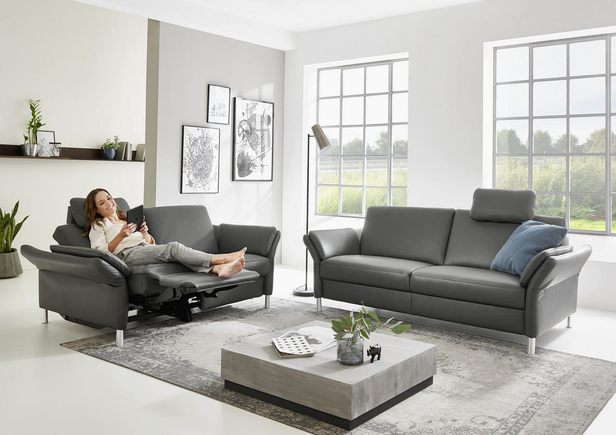 3-SITZER-SOFA Echtleder Anthrazit  - Anthrazit/Alufarben, Design, Leder/Metall (190/82/99cm) - Dieter Knoll