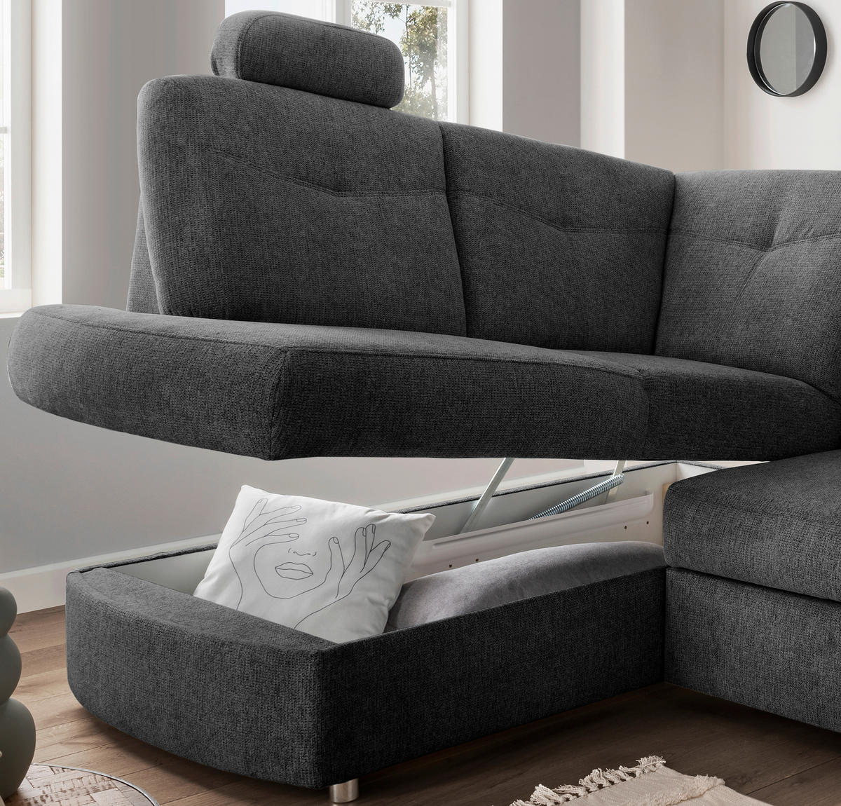 ECKSCHLAFSOFA in Chenille Anthrazit  - Chromfarben/Anthrazit, MODERN, Kunststoff/Textil (180/264cm) - Livetastic