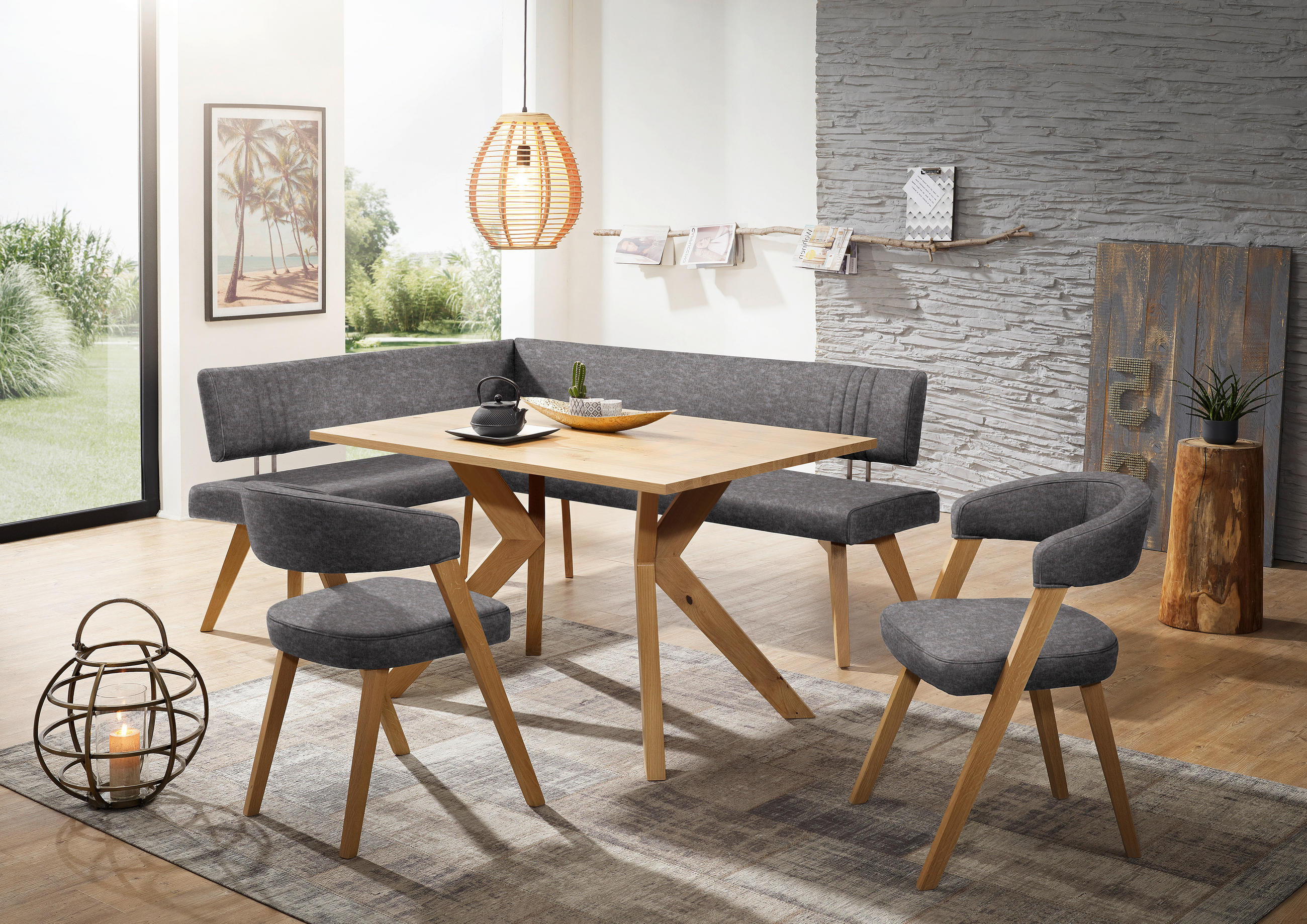 ECKBANK 160/170 cm  in Grau, Wildeiche  - Wildeiche/Eichefarben, Design, Holz/Textil (160/170cm) - Venda