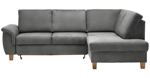 ECKSOFA in Flachgewebe Grau  - Eichefarben/Grau, Design, Holz/Textil (253/185cm) - Cantus