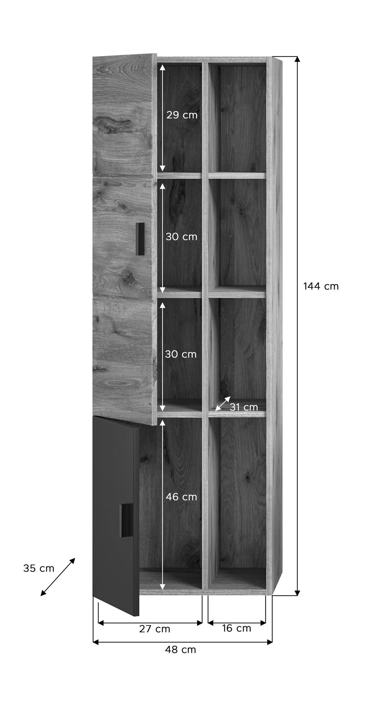 SREDNJE VISOKA OMARA 48/144/35 cm  - siva/barve hrasta, Moderno, kovina/leseni material (48/144/35cm) - MID.YOU