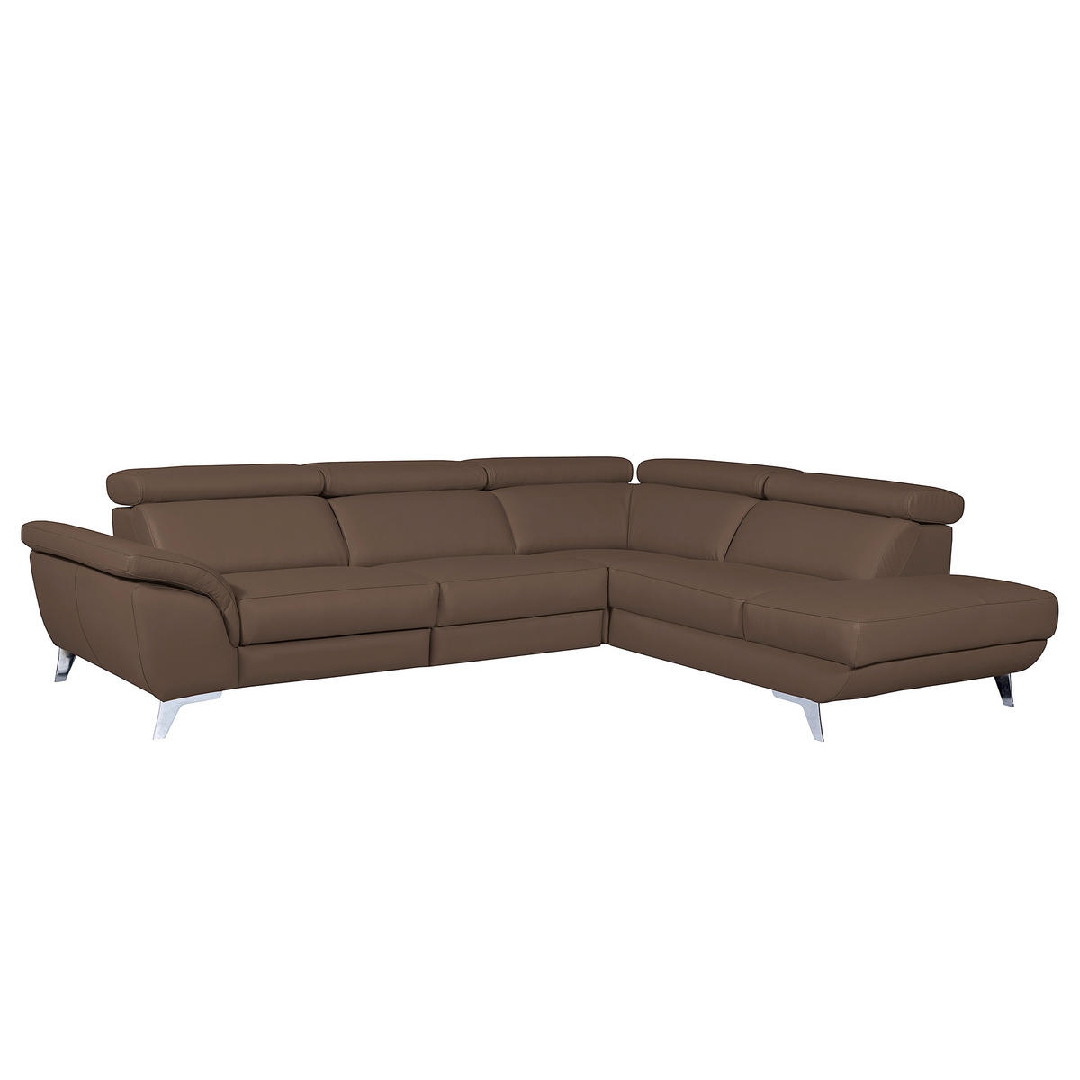 ECKSOFA Echtleder Dunkelbraun  - Dunkelbraun/Silberfarben, Design, Leder/Metall (228/283cm) - Livetastic
