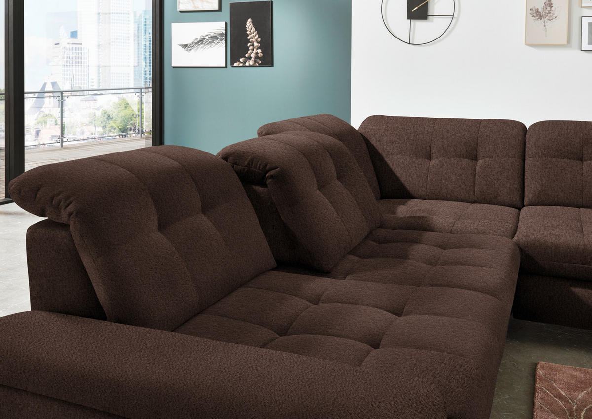 ECKSOFA in Chenille Dunkelbraun  - Chromfarben/Dunkelbraun, Design, Textil/Metall (310/260cm) - Beldomo Speed