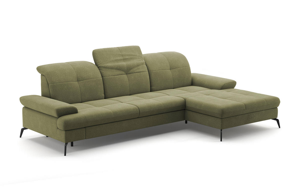 ECKSOFA in Flachgewebe Hellgrün  - Schwarz/Hellgrün, Konventionell, Textil/Metall (279/185cm) - Sit & More