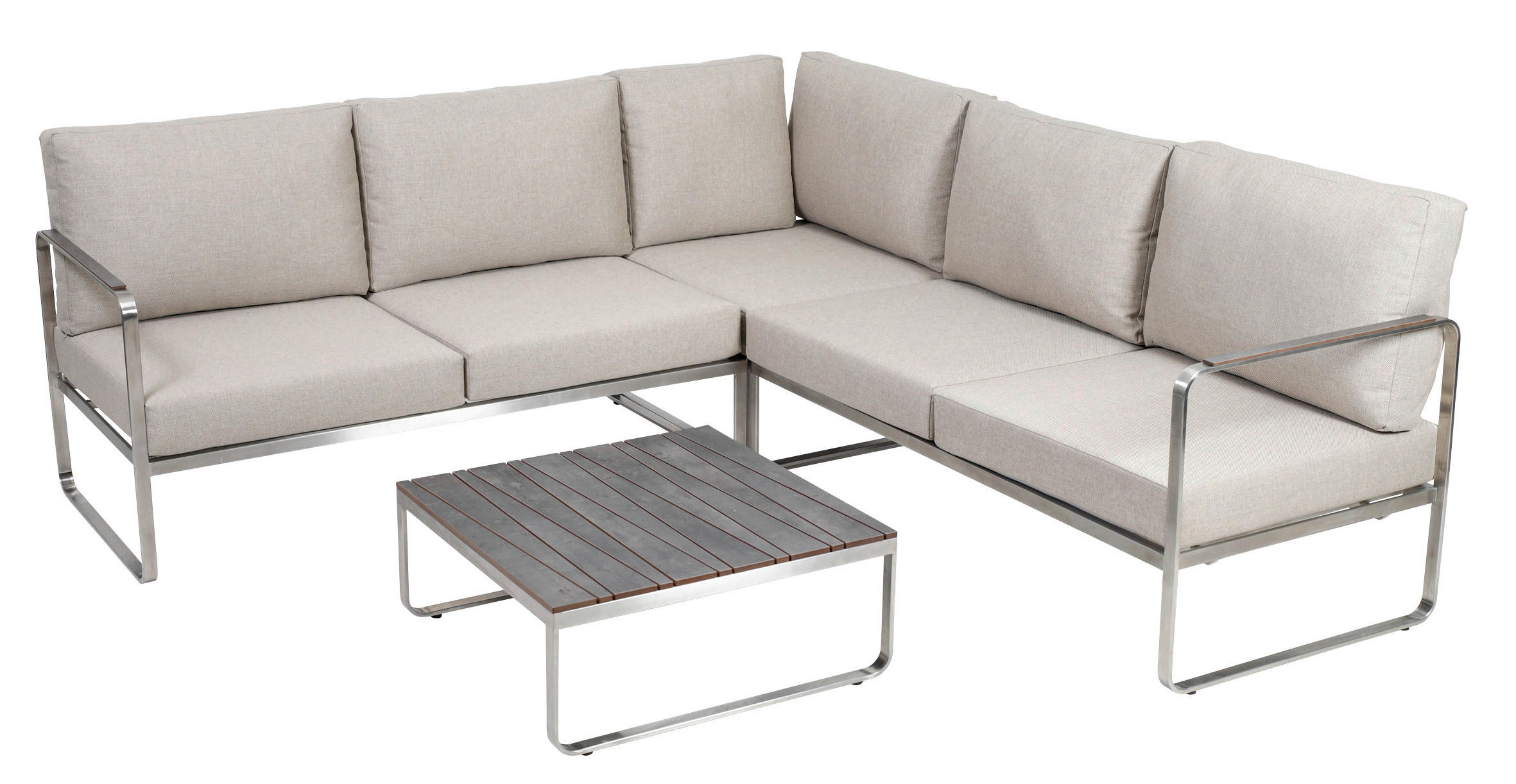 LOUNGEGARNITUR Edelstahl  - Anthrazit/Beige, Basics, Kunststoff/Textil (143/71/70cm) - Gardenson