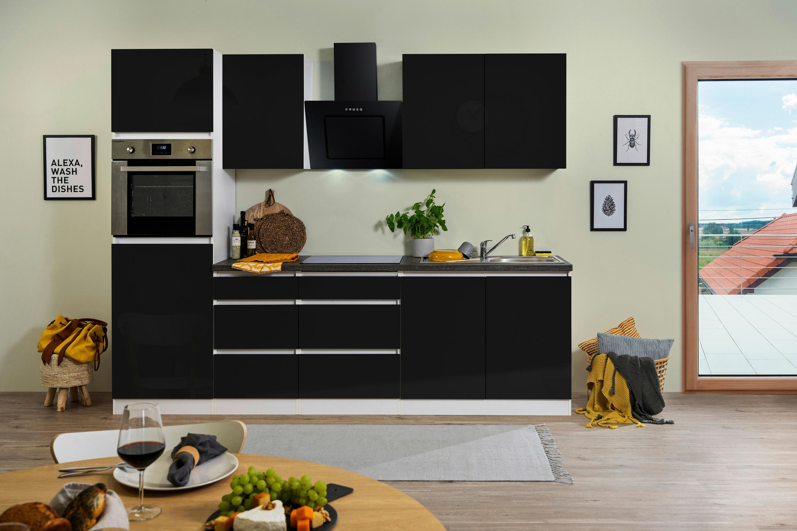 KÜCHENBLOCK 270 cm   in Schwarz  - Schwarz/Braun, MODERN, Holzwerkstoff (270cm) - Respekta