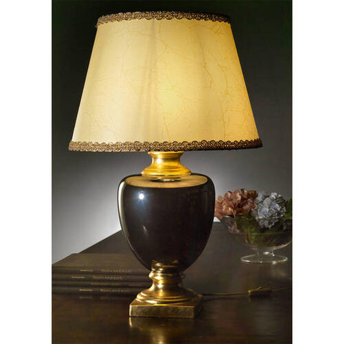 STOLNÍ LAMPA, E27, 45/45/75 cm - černá/barvy zlata, Konvenční, textil/keramika (45/45/75cm)