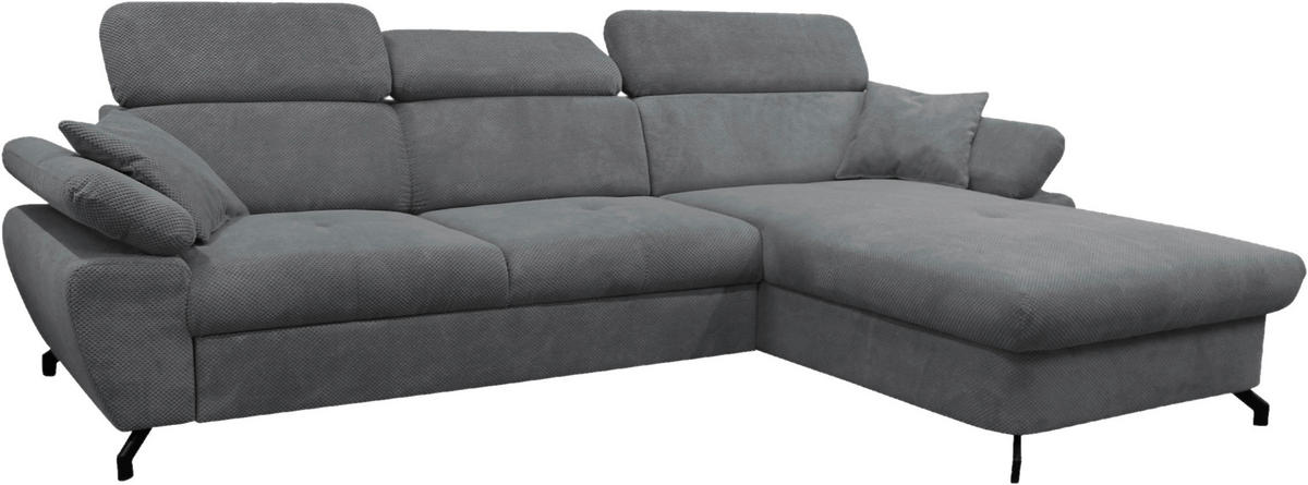 ECKSOFA OMEGA in Chenille Dunkelgrau  280/186 cm  - Dunkelgrau/Schwarz, Design, Textil/Metall (280/186cm) - MID.YOU