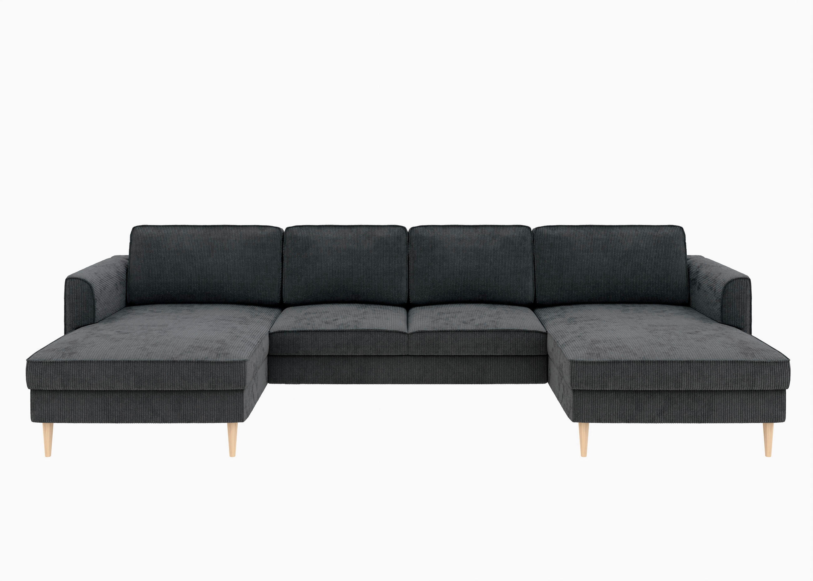 WOHNLANDSCHAFT Dunkelgrau Cord  - Dunkelgrau/Buchefarben, MODERN, Holz/Textil (161/306/161cm) - Trendmanufaktur