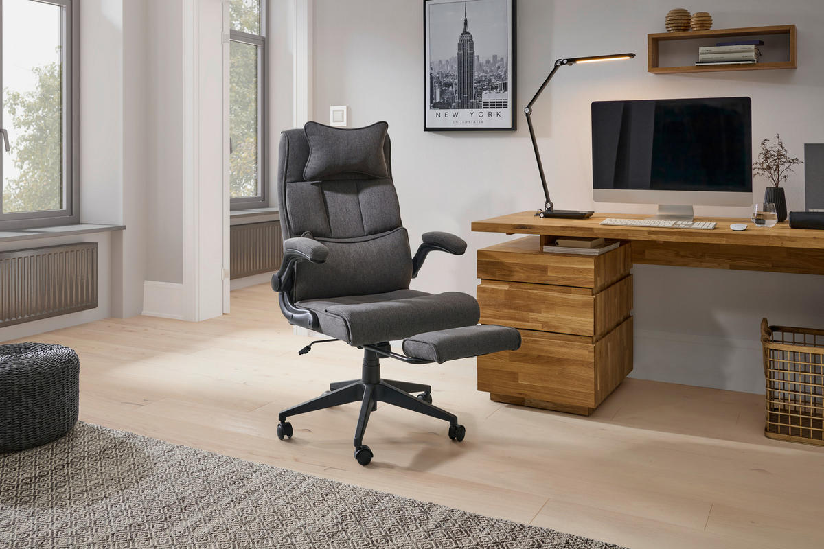 CHEFSESSEL  in Webstoff Dunkelgrau  - Dunkelgrau/Schwarz, MODERN, Kunststoff/Textil (62/112-122/65cm) - Livetastic