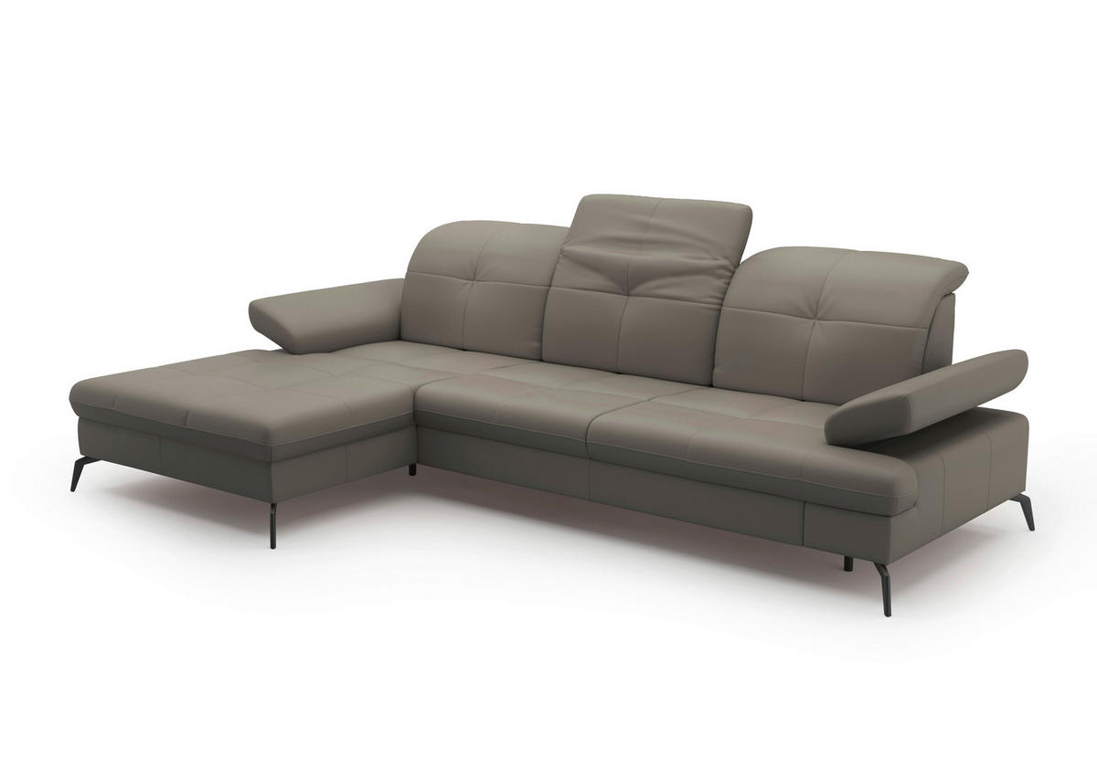 ECKSOFA in Echtleder Grau  - Schwarz/Grau, Konventionell, Leder/Metall (185/279cm) - Sit & More