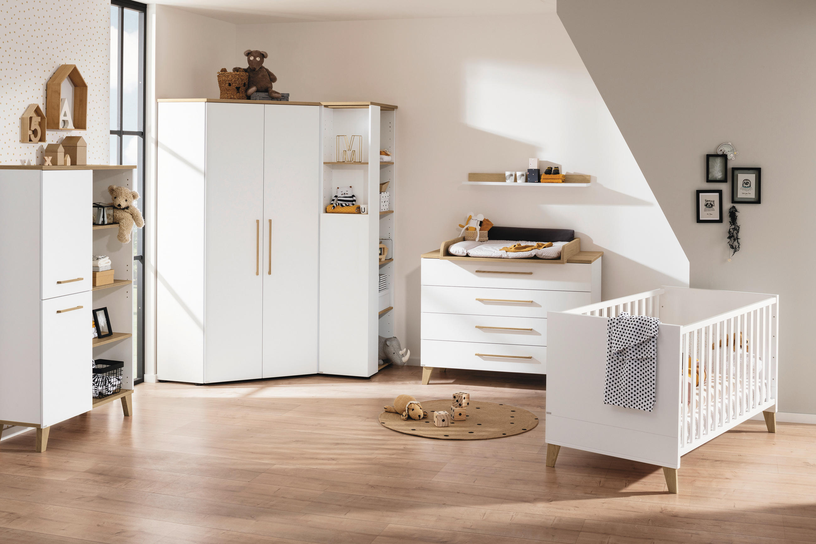 Thumbnail - Paidi Wickelkommode Oscar, Weiß, Holz, Eiche, massiv, 4 Schublade(n) Schubladen, 123.5x95.0x55.9 cm, Blauer Engel, Golde...