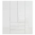 DREHTÜRENSCHRANK 201/223/61 cm,  in Weiß, 4-türig  - Weiß, Basics, Glas/Holzwerkstoff (201/223/61cm) - Novel