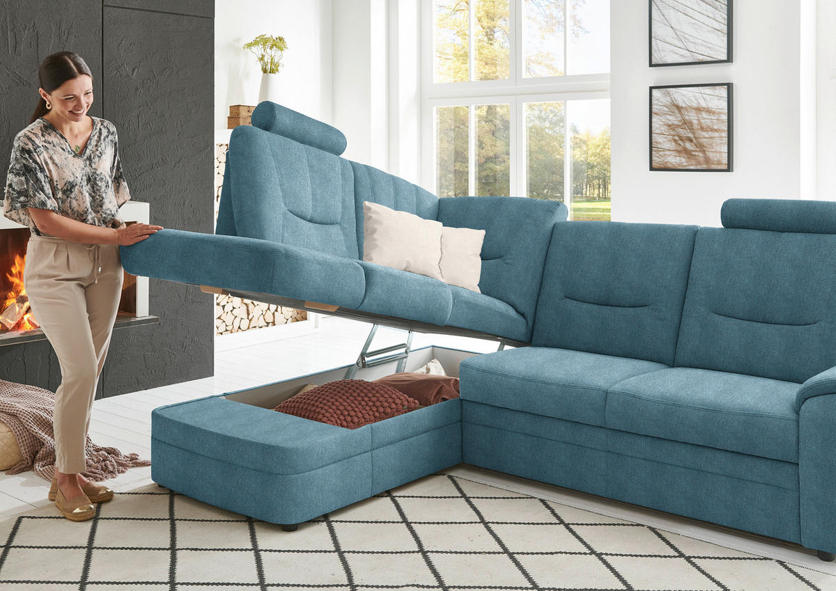 ECKSOFA  in Chenille Türkis  185/235 cm  - Türkis/Schwarz, KONVENTIONELL, Kunststoff/Textil (185/235cm) - Beldomo Comfort