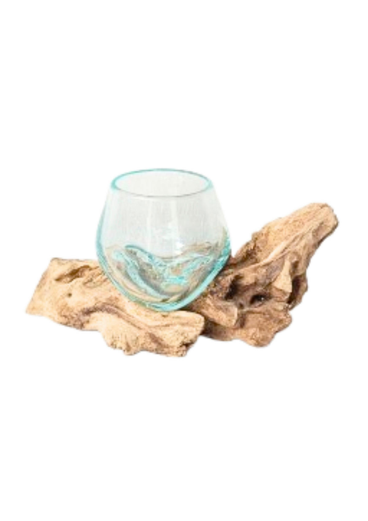 VAZĂ 8 cm  - străveziu/ecru, Natur, sticlă/lemn (16/9/8cm) - Ambia Home