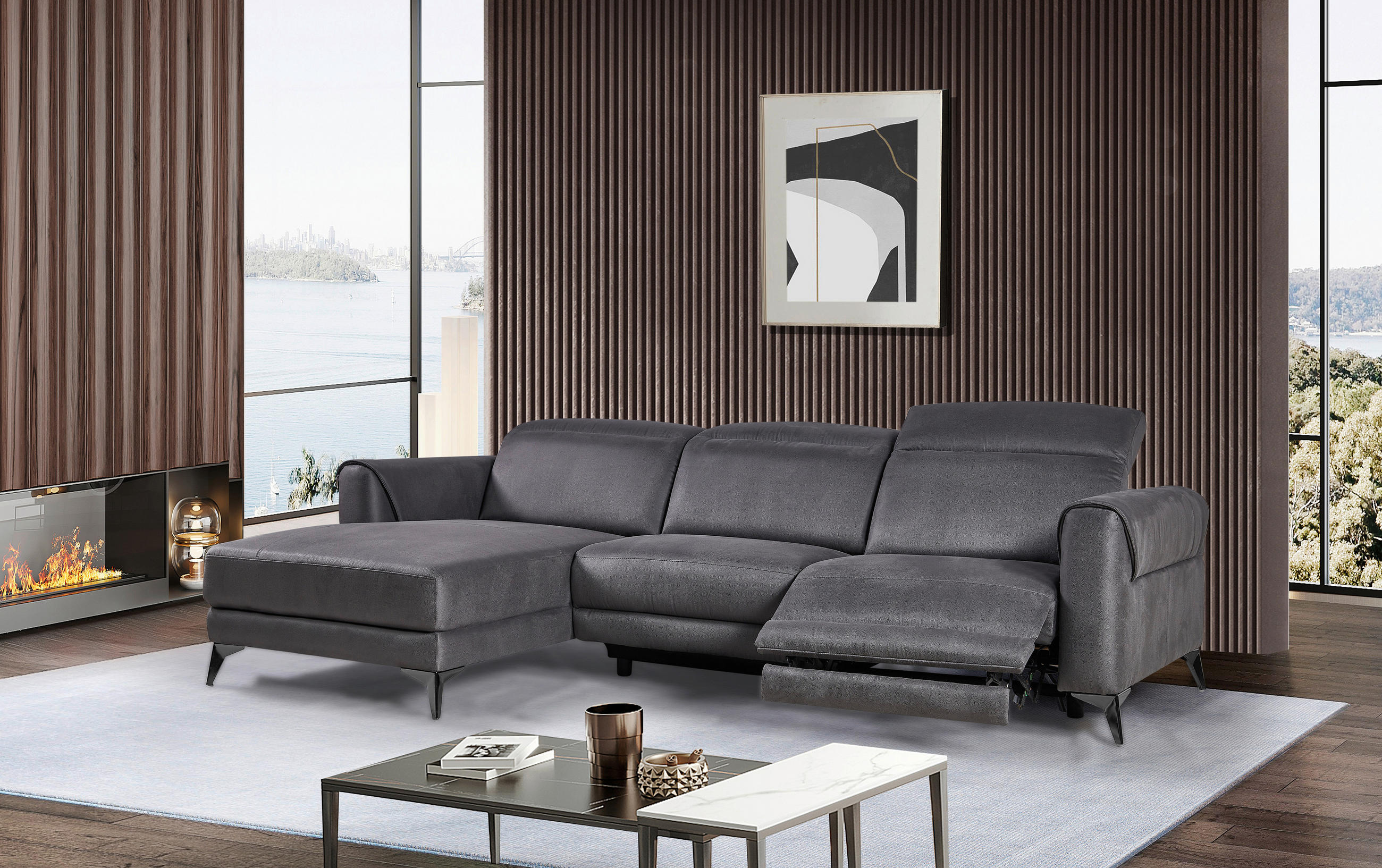 ECKSOFA Grau Mikrofaser  - Schwarz/Grau, Design, Textil/Metall (169/273cm) - Livetastic