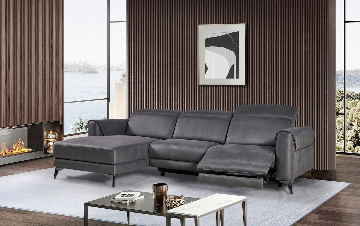 ECKSOFA Grau Mikrofaser  - Schwarz/Grau, Design, Textil/Metall (169/273cm) - Livetastic