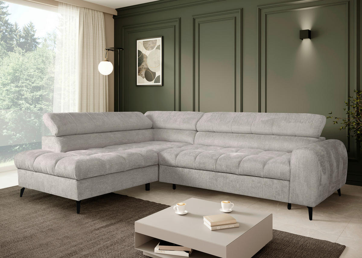 ECKSOFA VOLF Hellgrau Flachgewebe  - Hellgrau/Schwarz, Trend, Kunststoff/Textil (203/261cm) - Livetastic