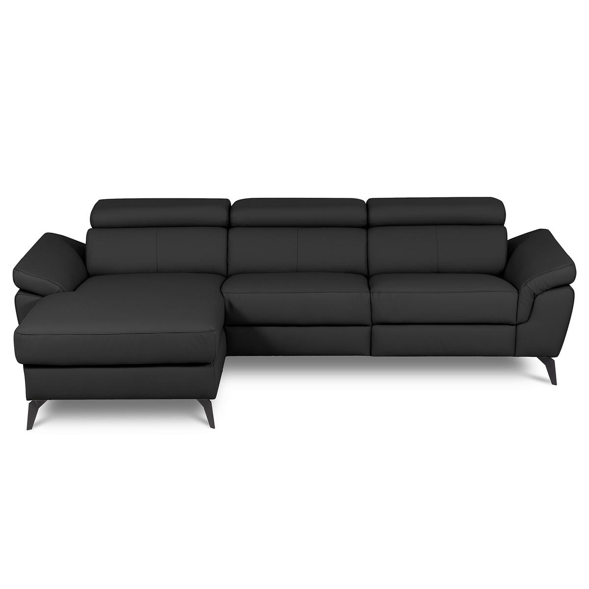 ECKSOFA SONO in Lederlook Echtleder Schwarz Armteilverstellung, Kopfteilverstellung  179/252 cm  - Schwarz, Design, Leder/Textil (179/252cm) - Livetastic