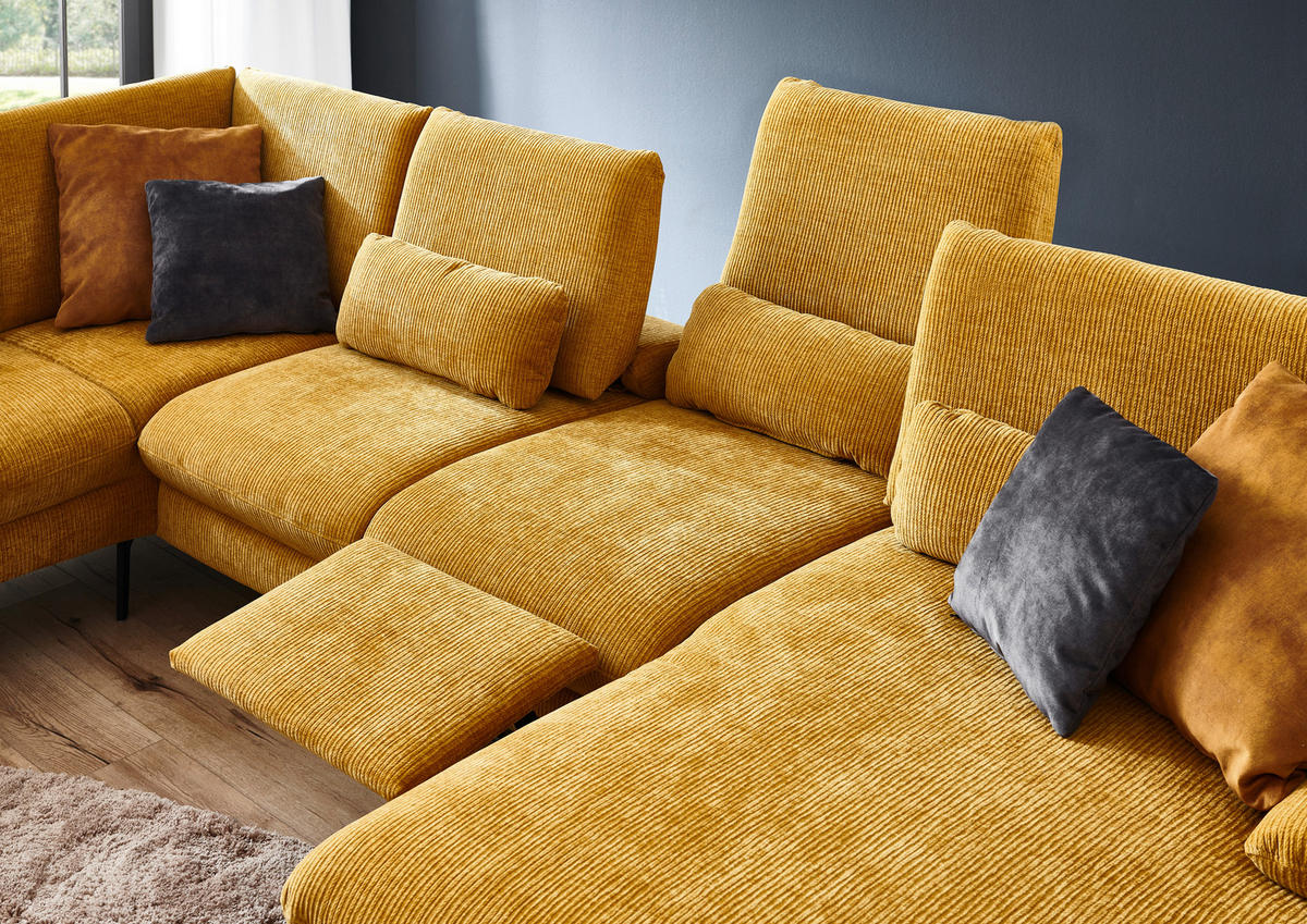 WOHNLANDSCHAFT in Webstoff Currygelb  - Currygelb/Schwarz, Design, Textil/Metall (208/354/157cm) - Dieter Knoll