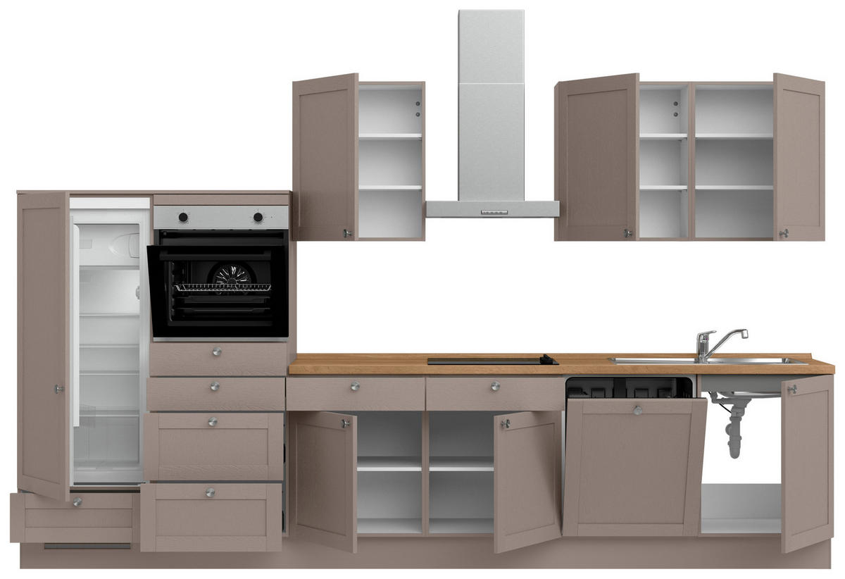KÜCHENLEERBLOCK Frame 360 cm  in Eichefarben, Beigebraun  - Edelstahlfarben/Eichefarben, MODERN, Holzwerkstoff/Metall (360cm) - Nobilia