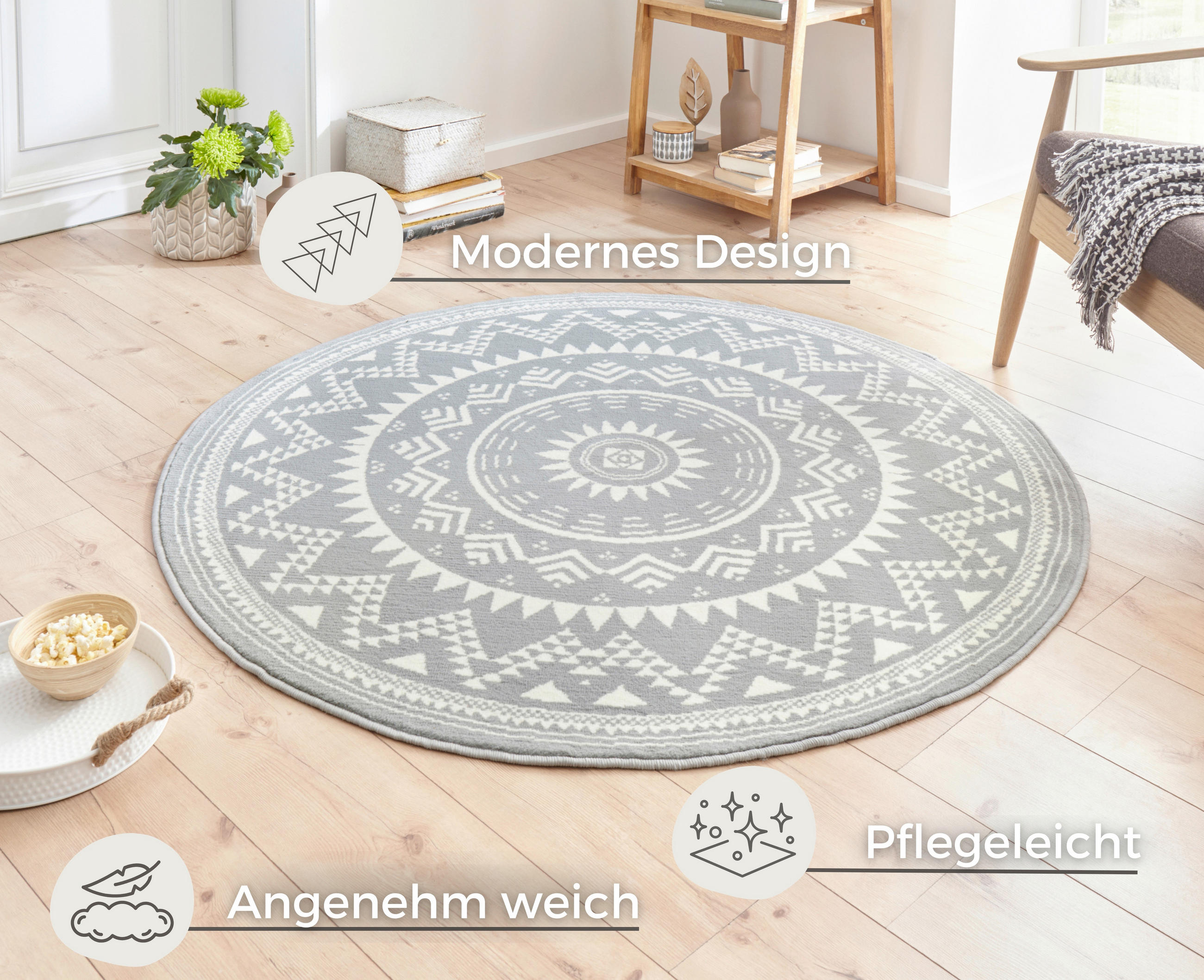 FLACHWEBETEPPICH 140 cm Celebration Hellgrau, Weiß  - Hellgrau/Weiß, Design, Kunststoff/Textil (140cm) - Hanse Home