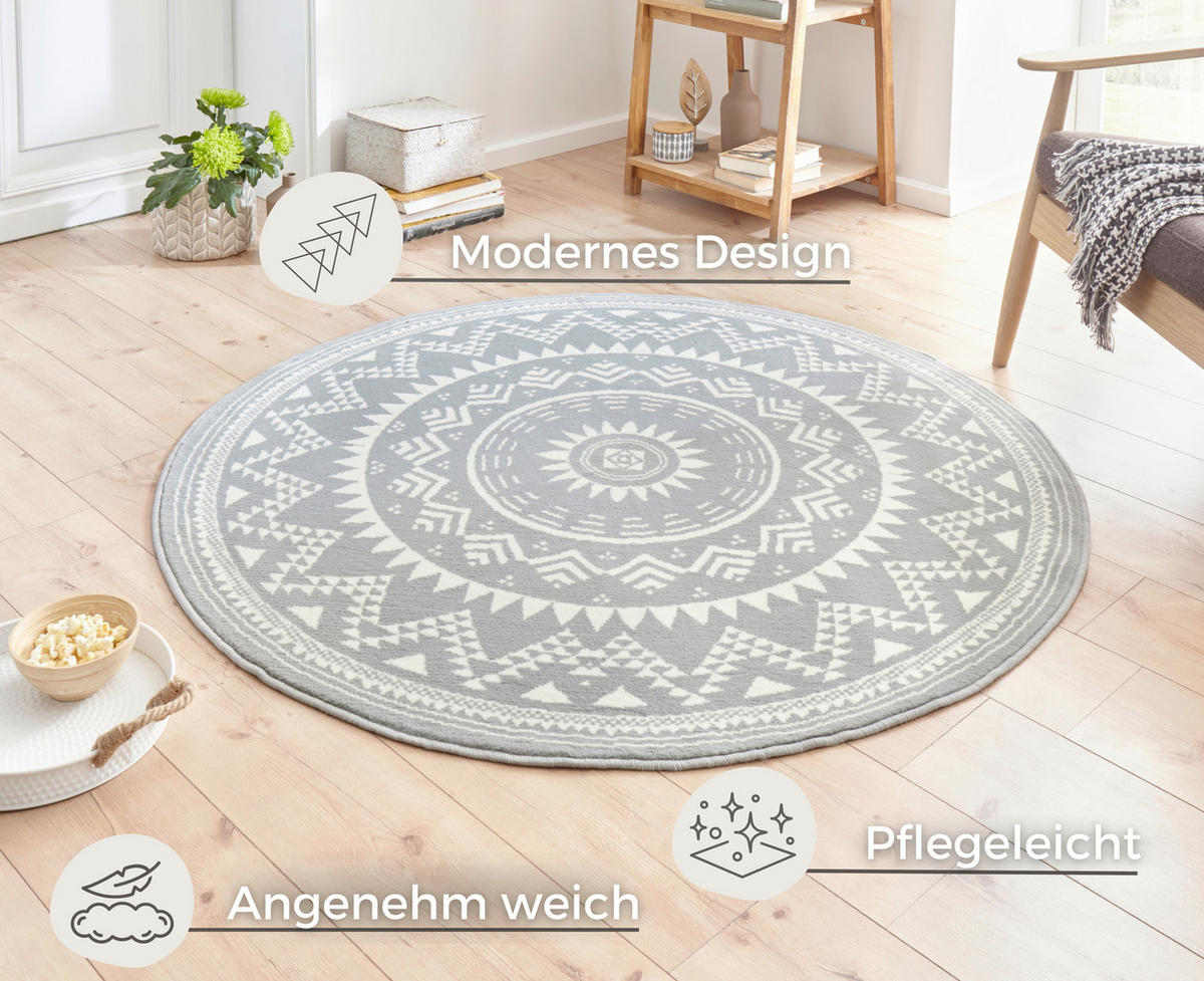 FLACHWEBETEPPICH 140 cm Celebration Hellgrau, Weiß  - Hellgrau/Weiß, Design, Kunststoff/Textil (140cm) - Hanse Home