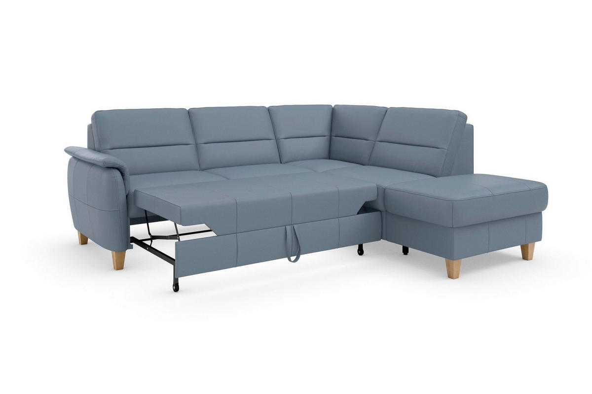 ROHOVÁ SEDAČKA, koža, sivomodrá - sivomodrá/farba duba, Basics, koža/drevo (236/212cm) - Sit & More