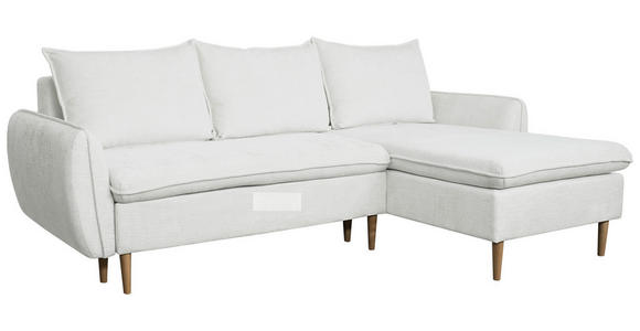 ECKSOFA Weiß Chenille Rückenkissen, Bettkasten, Schlaffunktion, Rücken echt, Liegefläche im Originalstoff  - Buchefarben/Weiß, KONVENTIONELL, Holz/Textil (244/163cm) - Carryhome