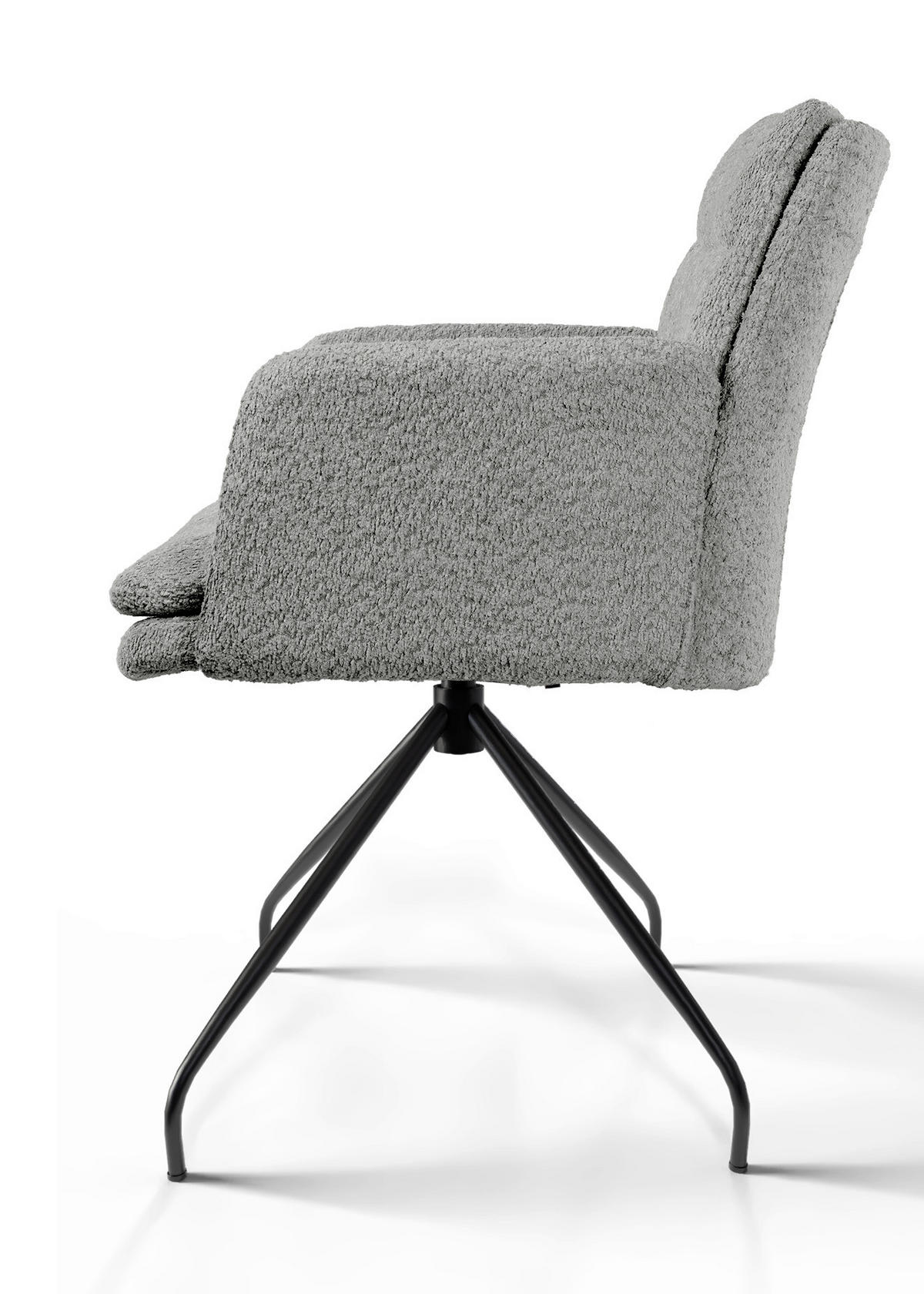 ARMLEHNSTUHL  Beinauswahl, Sitzfläche 360° drehbar, automatische Rückholfunktion, gepolsterte Armlehnen, Stoff-/Lederauswahl Teddystoff  Anthrazit  - Anthrazit/Schwarz, Design, Textil/Metall (50/85/64cm) - Johann Jakob