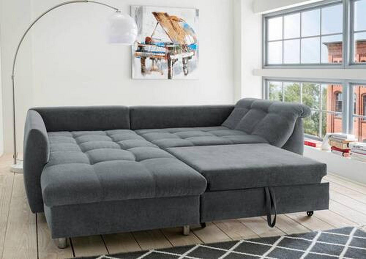 SAROKKANAPÉ textil antracit, kék  - krómszínű/kék, Design, műanyag/textil (190/250cm) - Livetastic