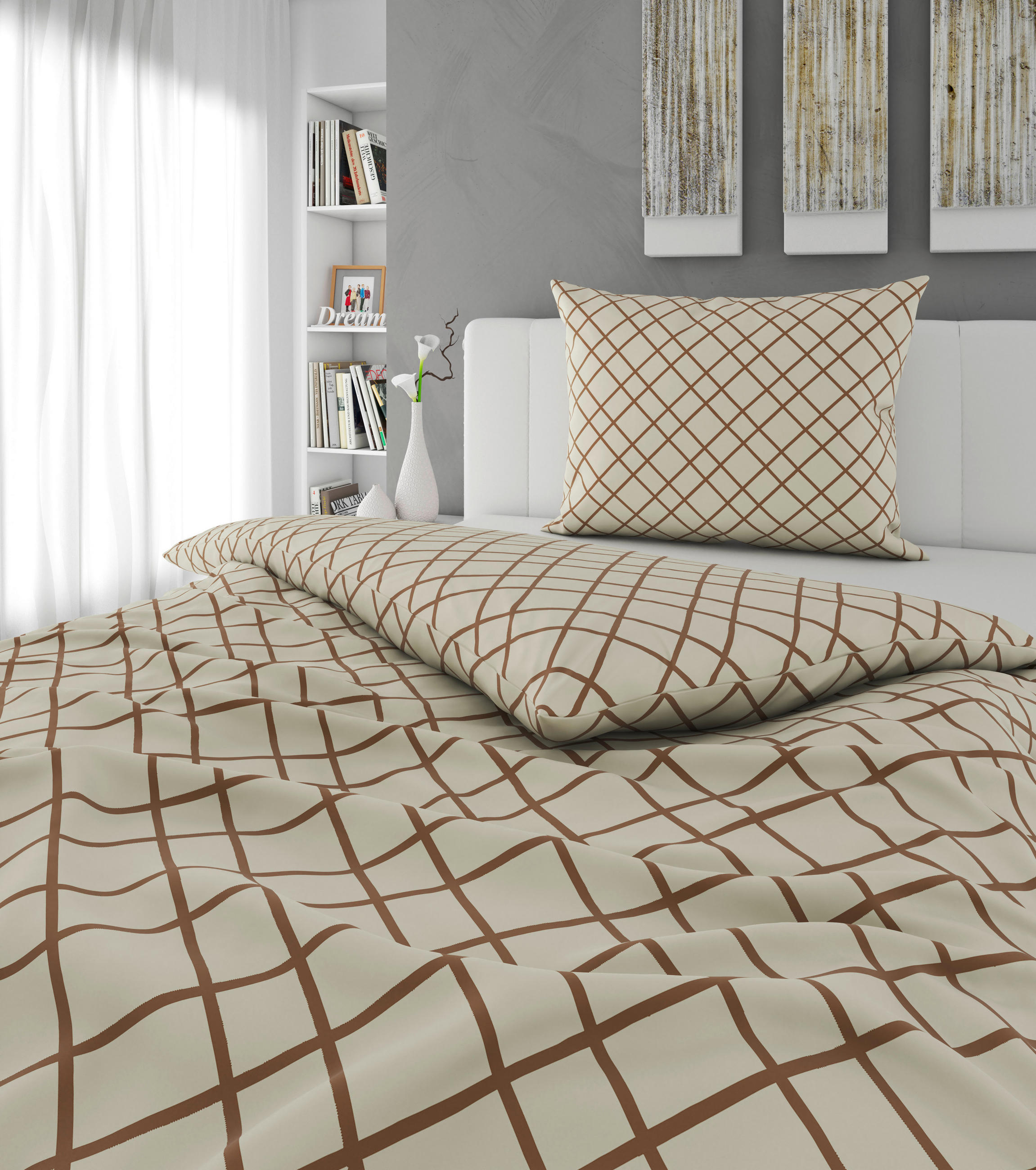 POVLEČENÍ, flanel, hnědá, krémová, 140/200 cm - krémová/hnědá, Konvenční, textil (140/200cm) - Esposa