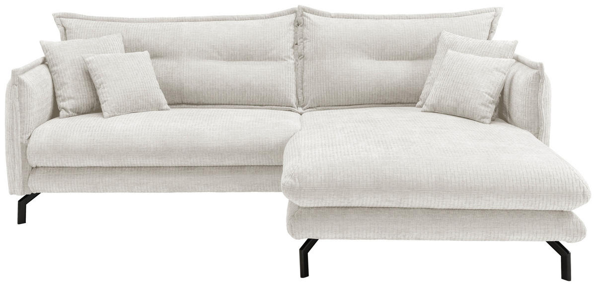 ECKSOFA Creme Velours  - Creme/Schwarz, Design, Textil/Metall (255/180cm) - Livetastic