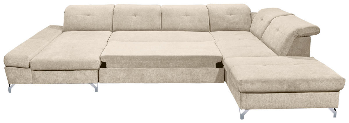 WOHNLANDSCHAFT Sandfarben Mikrovelours  - Sandfarben/Silberfarben, MODERN, Textil/Metall (168/350/245cm) - MID.YOU