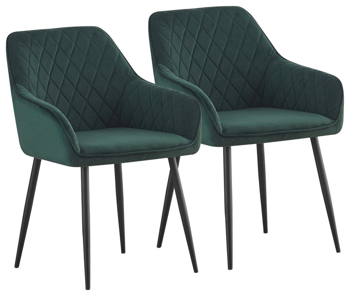ARMLEHNSTUHL-SET 2 Stück  in Eisen Samt  - Schwarz/Grün, MODERN, Textil/Metall (56/82,5/61,5cm) - Novel