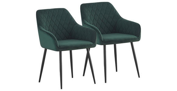 ARMLEHNSTUHL-SET 2 Stück  in Eisen Samt  - Schwarz/Grün, MODERN, Textil/Metall (56/82,5/61,5cm) - Novel