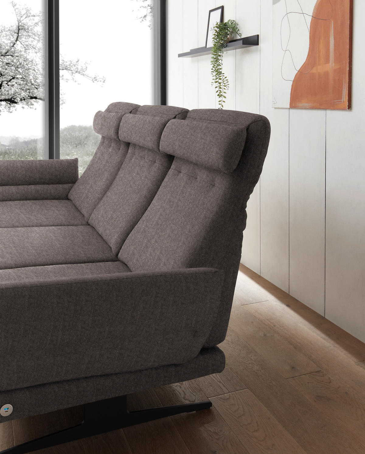 ECKSOFA in Flachgewebe Greige  176-217/279-327 cm  - Greige/Schwarz, Design, Textil/Metall (176-217/279-327cm) - Dieter Knoll