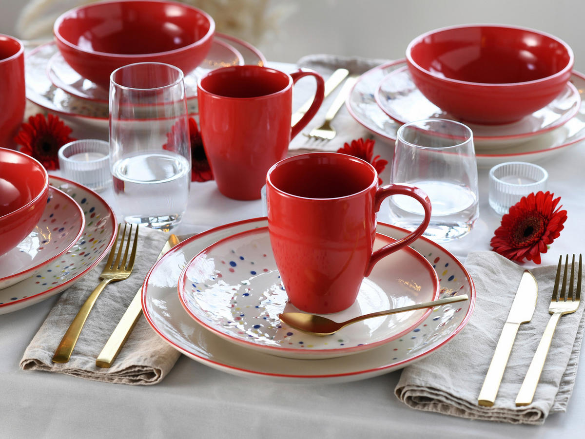KOMBISERVICE Multicolor Joy Rot-bunt 16-teilig 4 Personen  - Multicolor, Basics, Keramik - Creatable