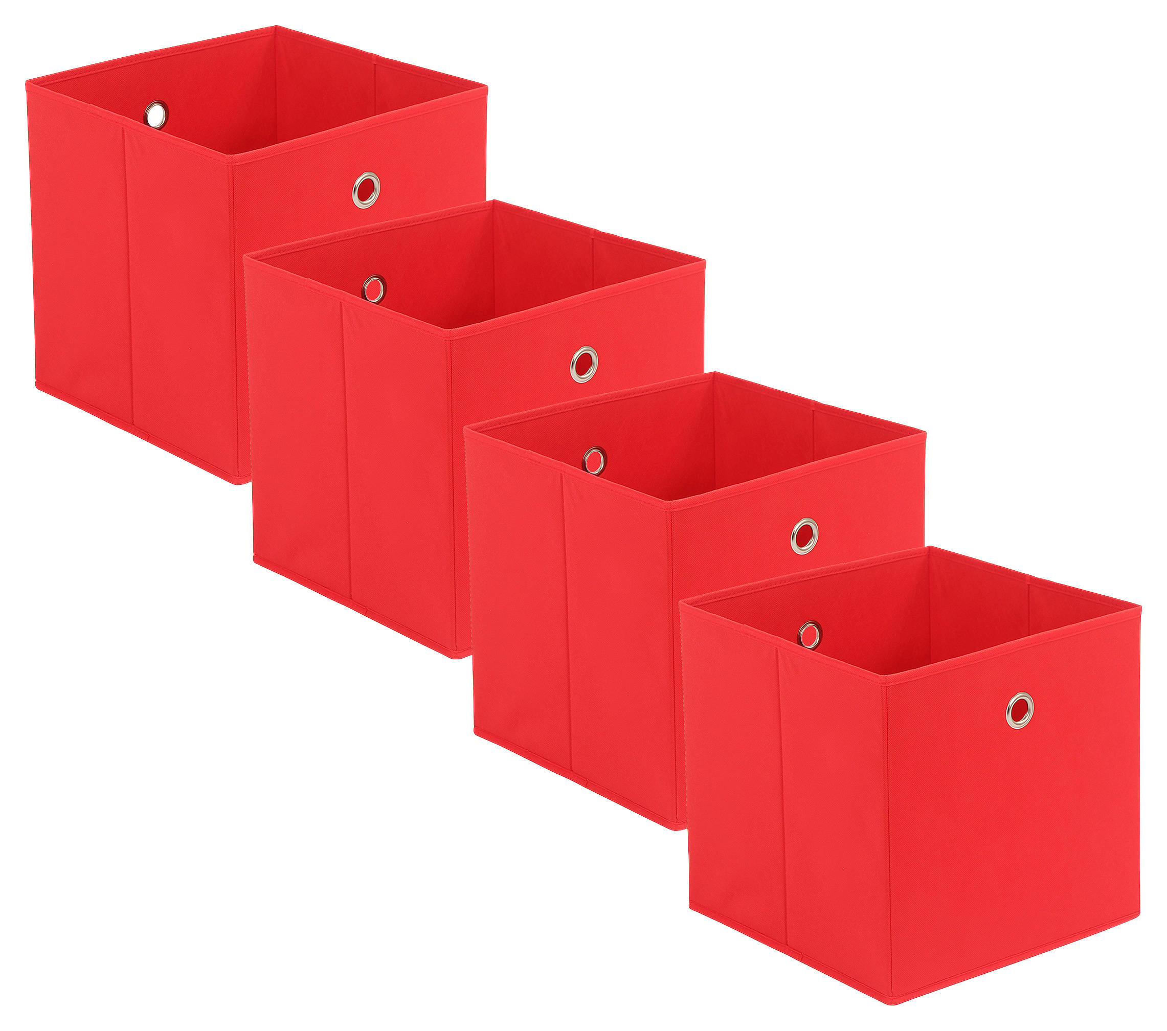 FALTBOX 4er Set Metall, Textil, Karton Rot, Silberfarben  - Rot/Silberfarben, Design, Karton/Textil (32/32/32cm) - Carryhome