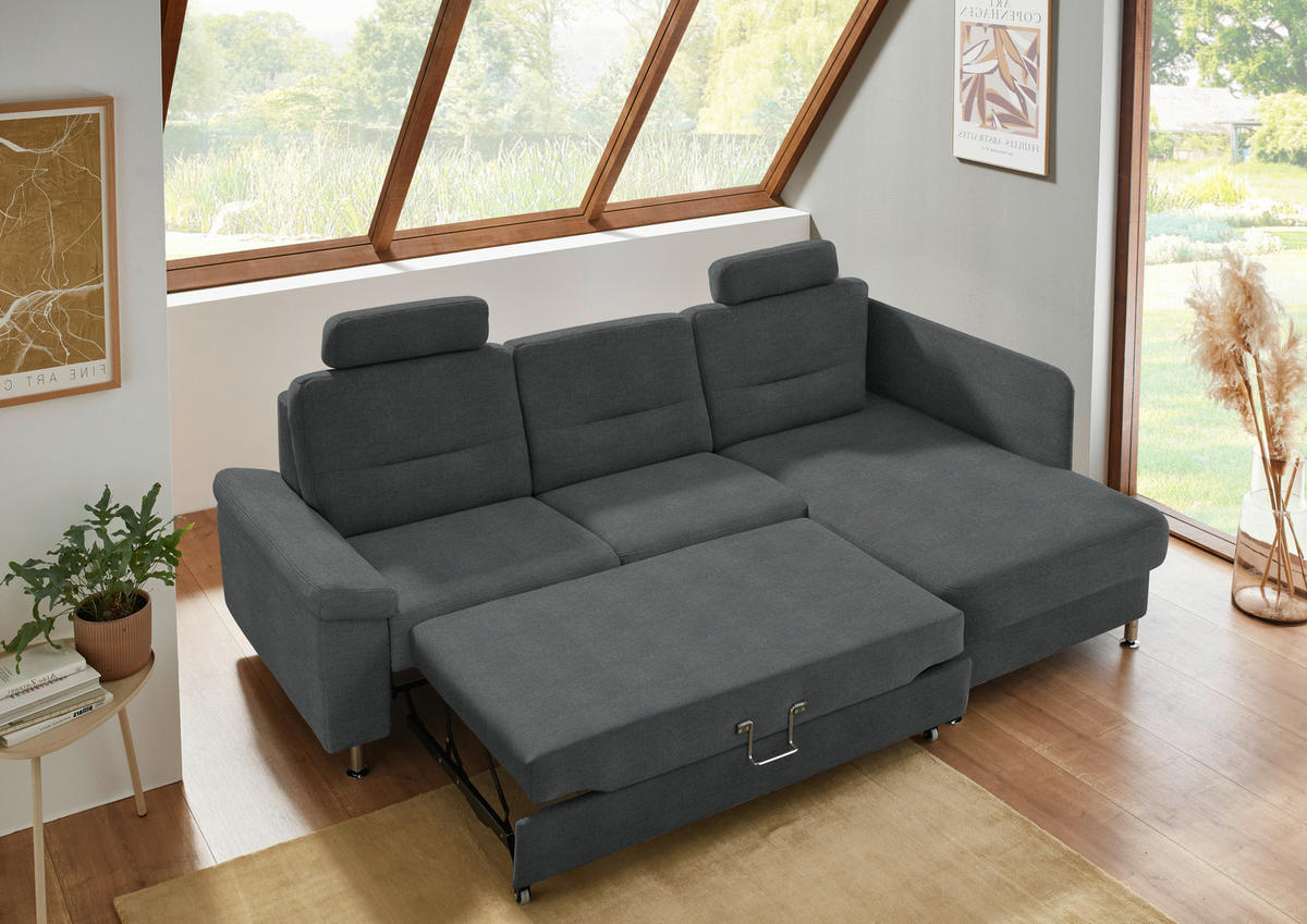ECKSOFA Flachgewebe Anthrazit  - Anthrazit/Alufarben, Konventionell, Textil/Metall (244/160cm) - Beldomo Comfort