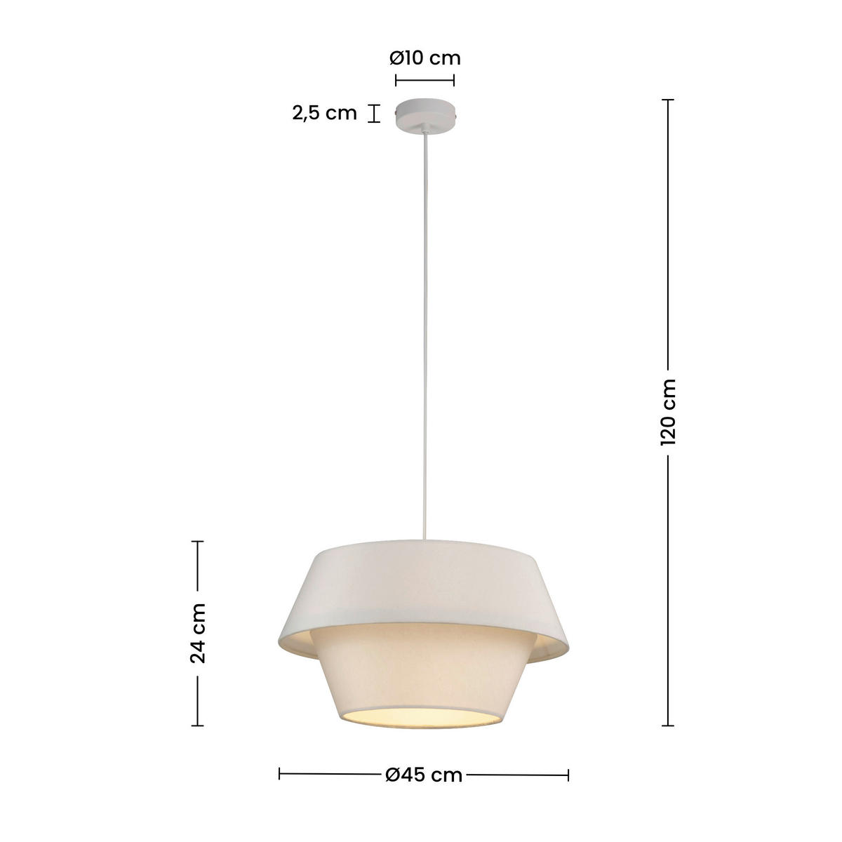 HÄNGELEUCHTE 45/130 cm  - Weiß, Trend, Kunststoff/Textil (45/130cm) - Collett's Monde