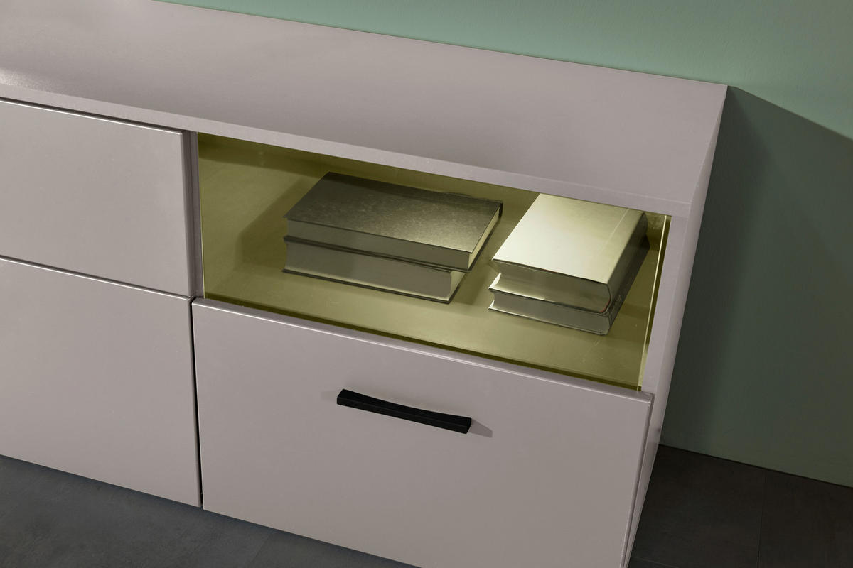 LOWBOARD  in 180/55/38 cm  - Kaschmir/Schwarz, Design, Glas/Holzwerkstoff (180/55/38cm) - MID.YOU