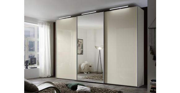 SCHWEBETÜRENSCHRANK in Sandfarben, Magnolie - Sandfarben/Magnolie, Basics, Glas/Holzwerkstoff (249/222/68cm) - Moderano