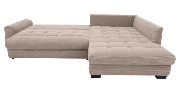 ECKSOFA Taupe Cord Rückenkissen, Armlehnenkissen, Bettkasten, Schlaffunktion, Rücken echt, Liegefläche im Originalstoff  - Taupe/Schwarz, KONVENTIONELL, Kunststoff/Textil (304/212cm) - Carryhome