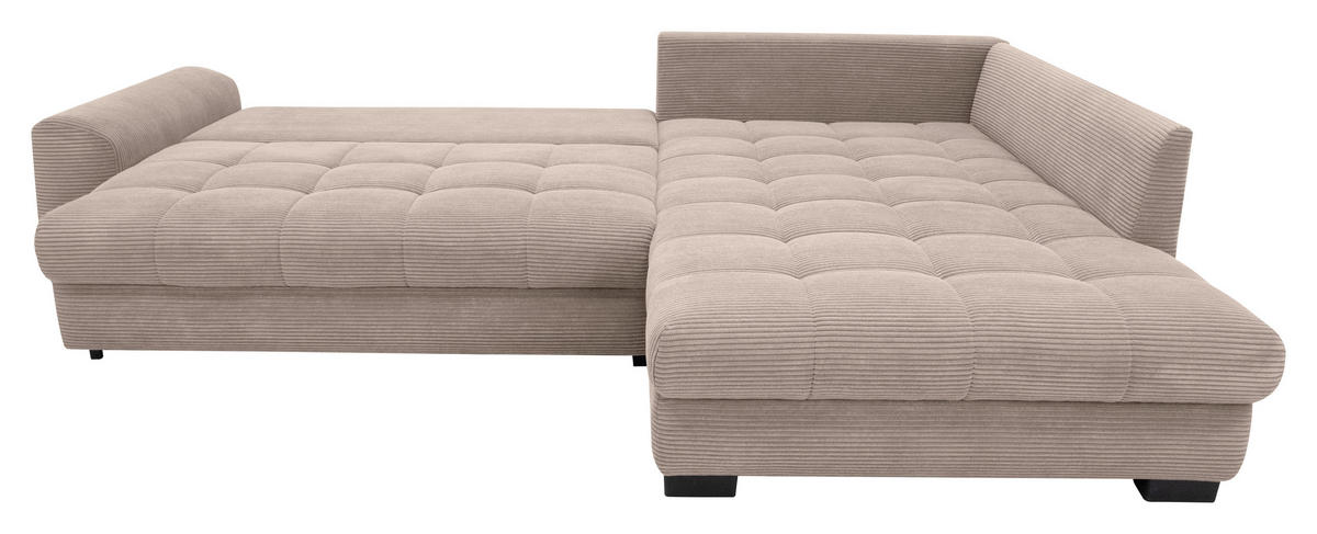 ECKSOFA Taupe Cord Rückenkissen, Armlehnenkissen, Bettkasten, Schlaffunktion, Rücken echt, Liegefläche im Originalstoff  - Taupe/Schwarz, KONVENTIONELL, Kunststoff/Textil (304/212cm) - Carryhome