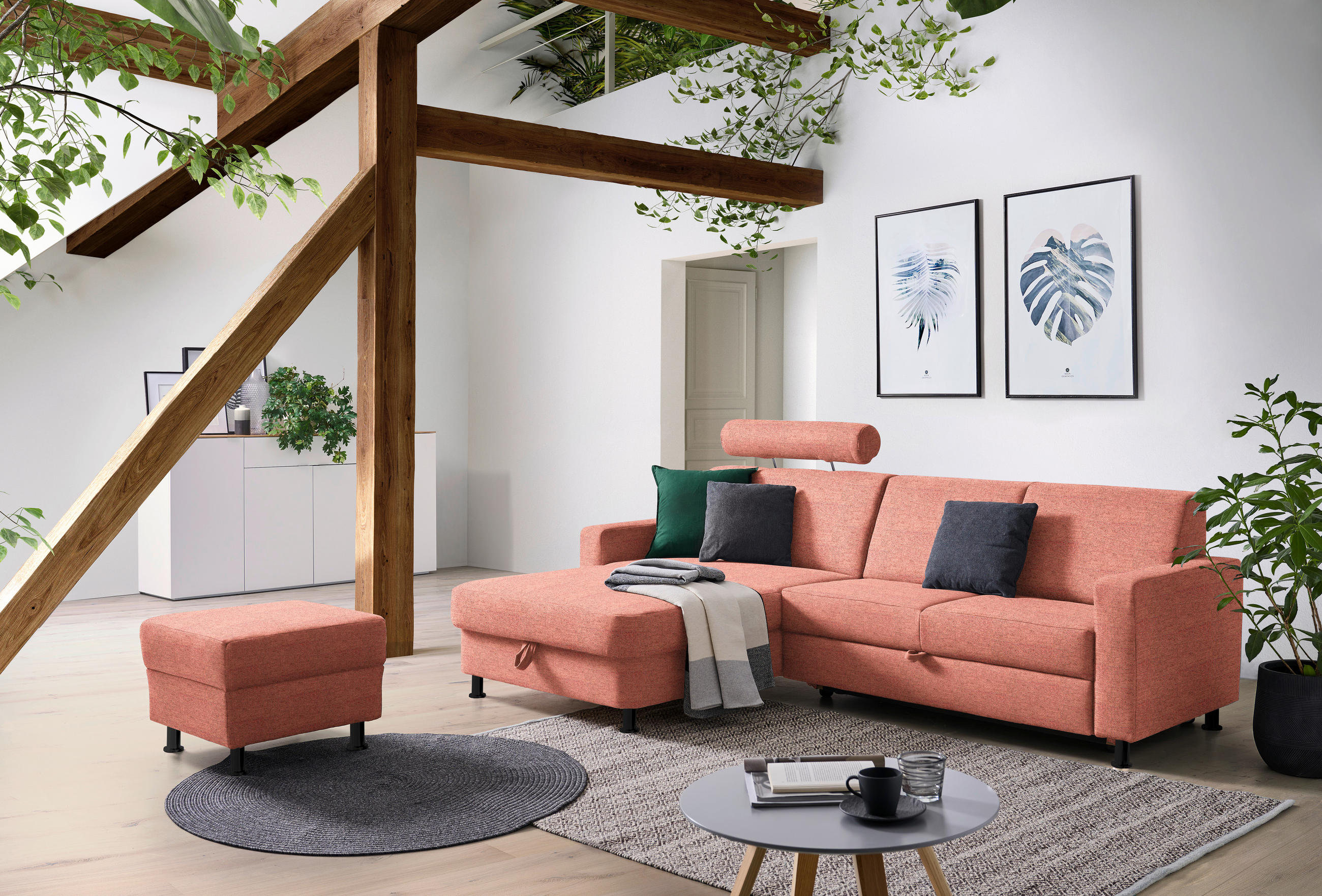 ECKSOFA in Webstoff Koralle  - Koralle/Schwarz, Design, Kunststoff/Textil (165/257cm) - Xora