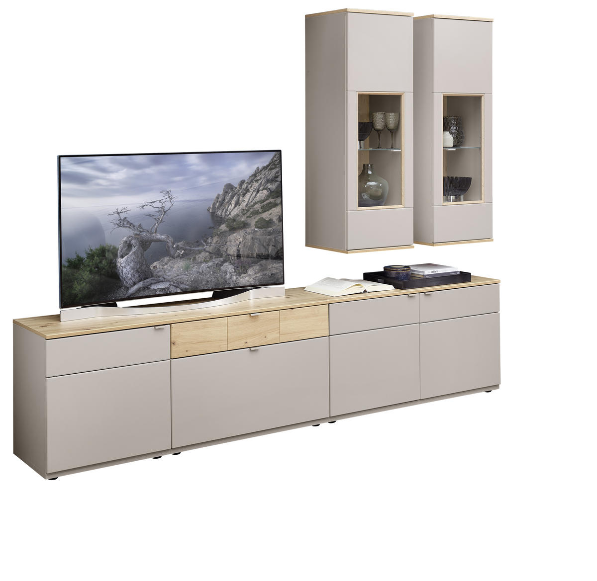 WOHNWAND  in Grau, Alteiche  270/215/45 cm  - Alteiche/Alufarben, KONVENTIONELL, Holzwerkstoff/Kunststoff (270/215/45cm) - Venda