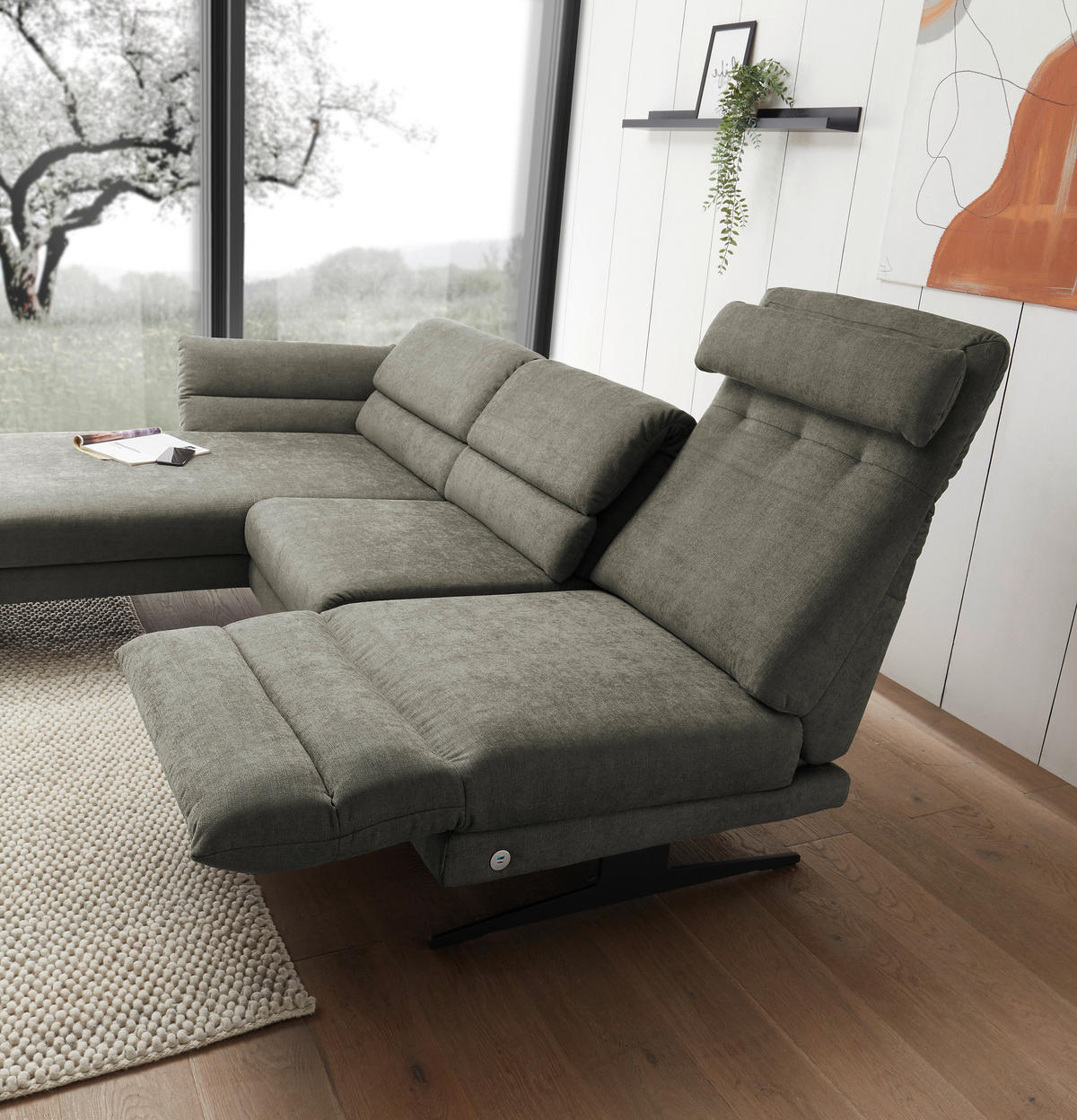 ECKSOFA in Flachgewebe Grün  - Schwarz/Grün, Design, Textil/Metall (176-217/279-327cm) - Dieter Knoll