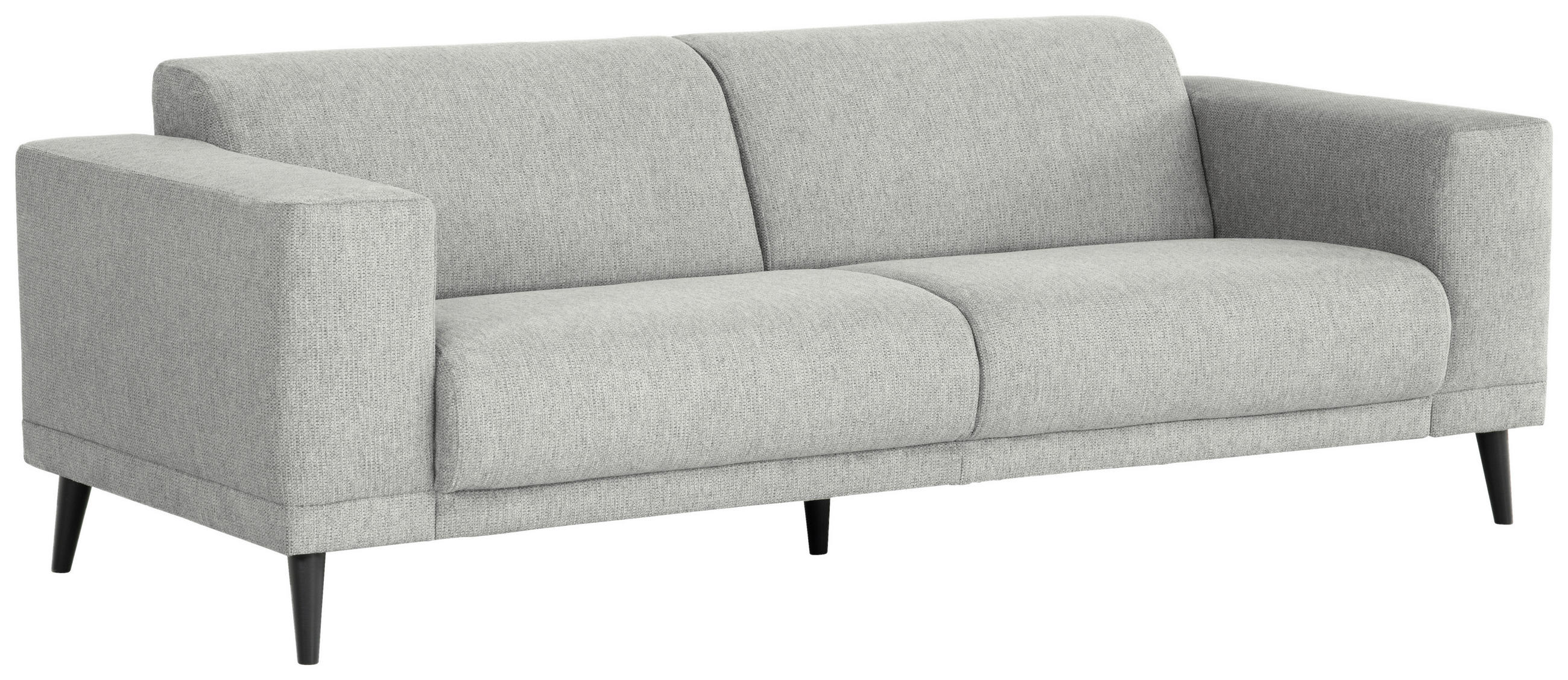 3-SITZER-SOFA Webstoff Hellgrau  - Hellgrau/Schwarz, Design, Holz/Textil (218/77/93cm) - MID.YOU